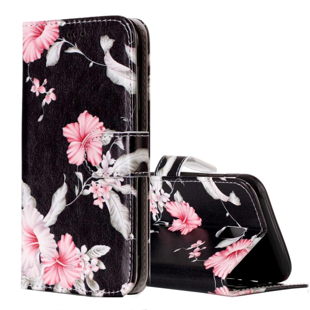 Plånboksfodral för Galaxy J5 - Svart med rosa blommor