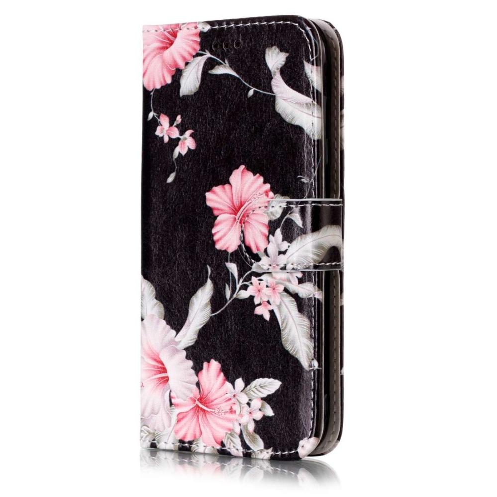 Plånboksfodral för Galaxy J5 - Svart med rosa blommor