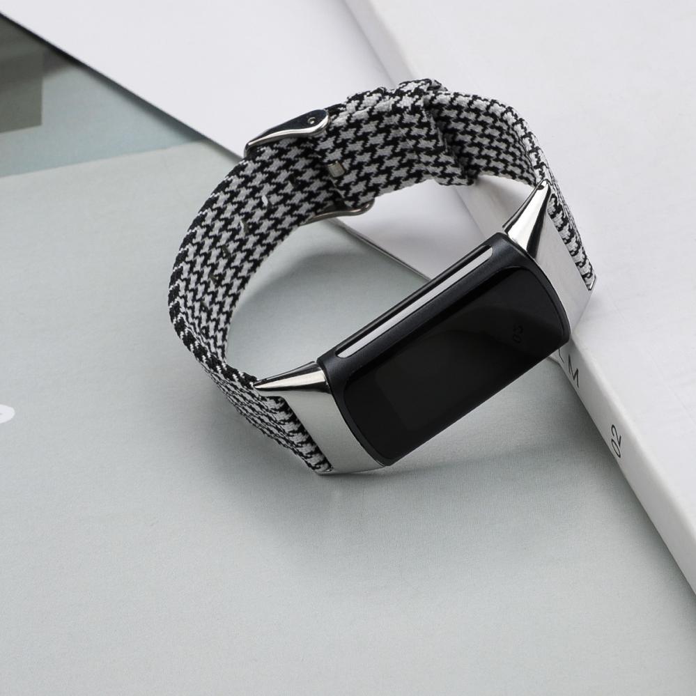 Armband för Fitbit Charge 5 Nylon Svart & Vit 120-160mm