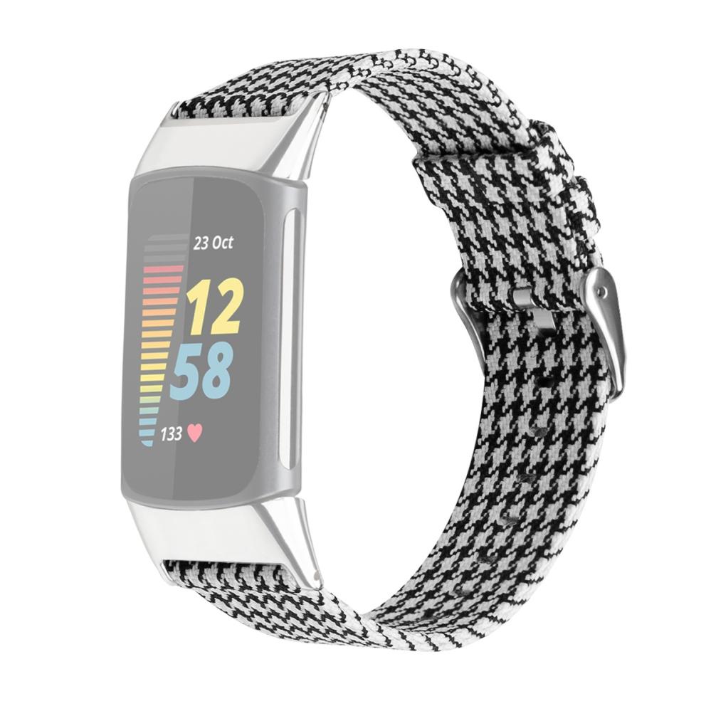 Armband för Fitbit Charge 5 Nylon Svart & Vit 120-160mm