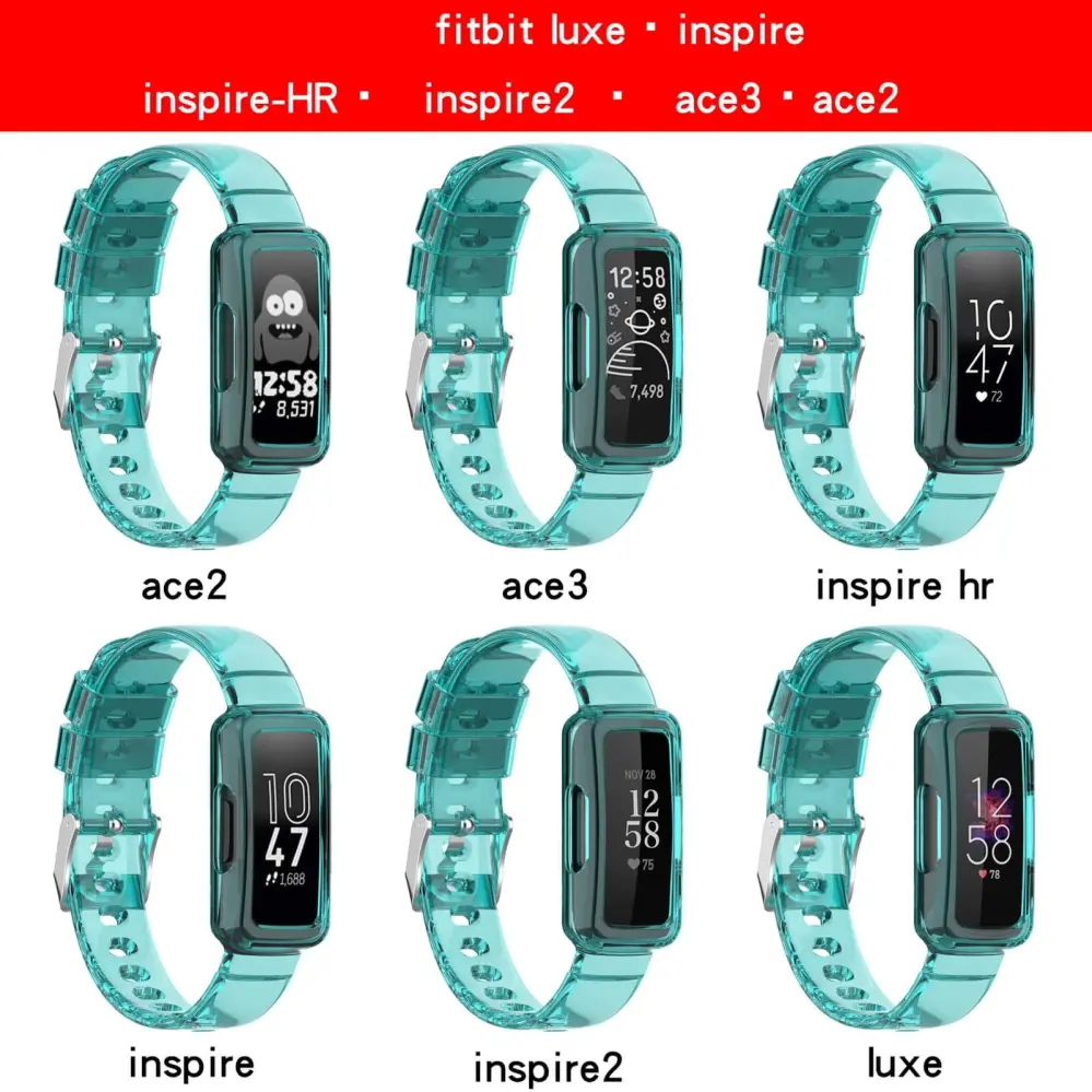  Silikonarmband transparent rosa för Fitbit Ace 2/3 Luxe Inspiere 1/2