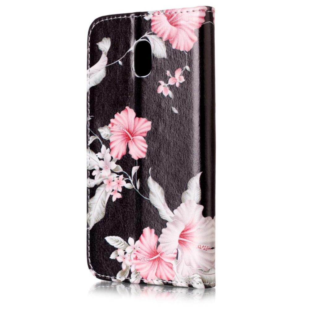Plånboksfodral för Galaxy J5 - Svart med rosa blommor