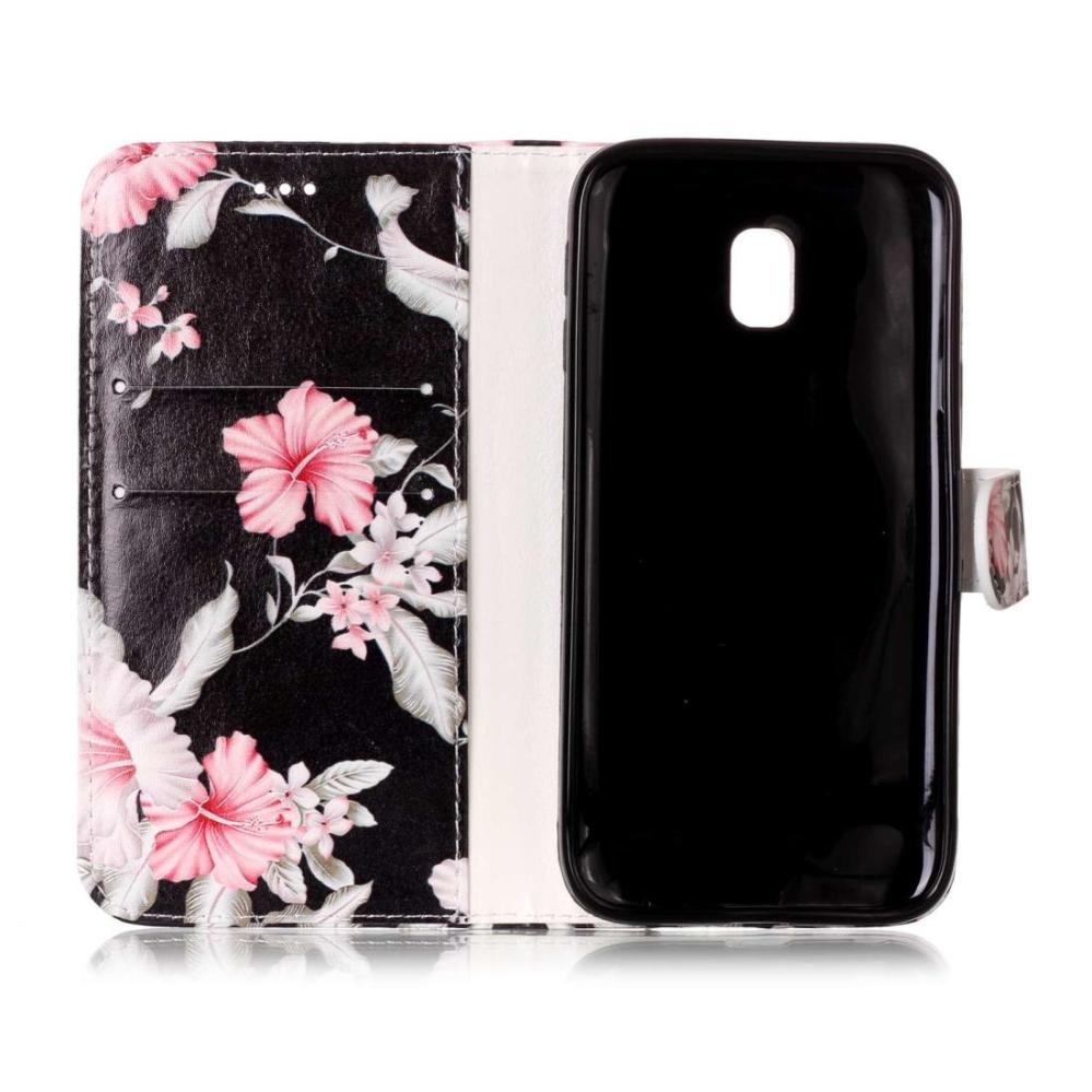 Plånboksfodral för Galaxy J5 - Svart med rosa blommor