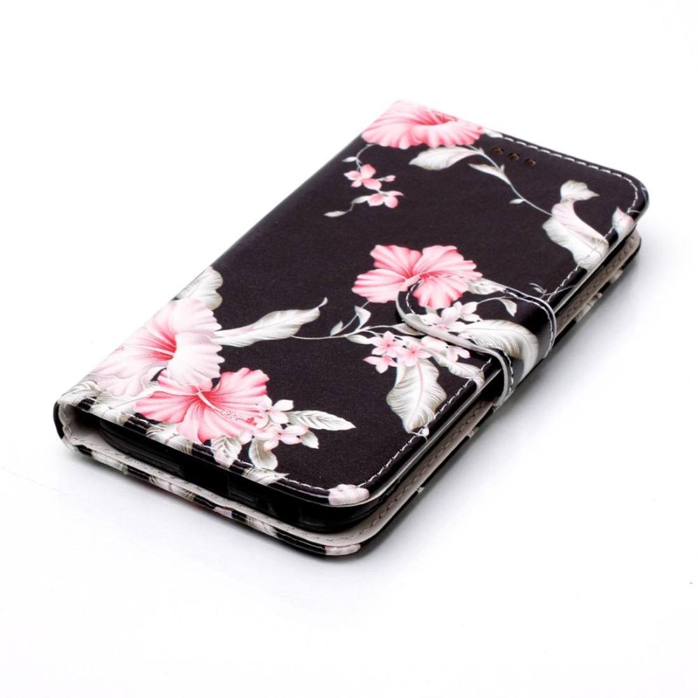 Plånboksfodral för Galaxy J5 - Svart med rosa blommor