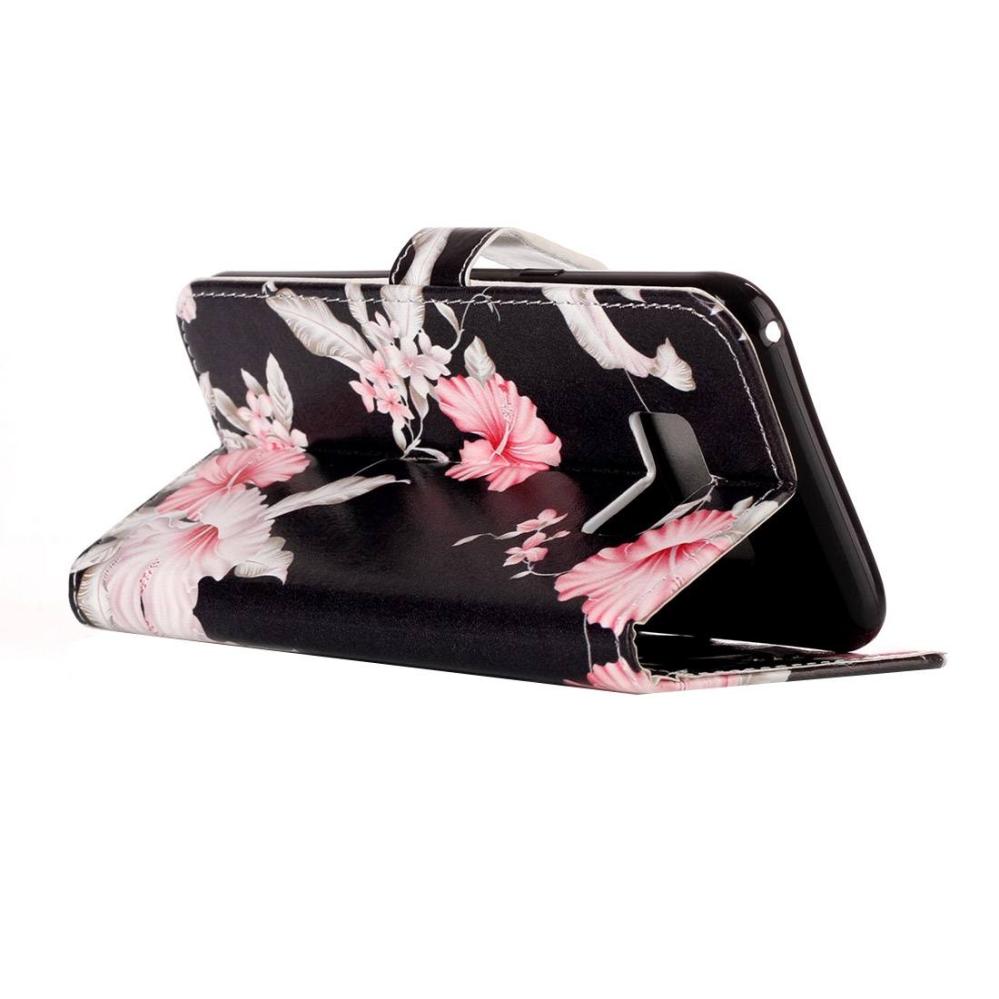  Plånboksfodral för Galaxy S8 - Svart med rosa blommor