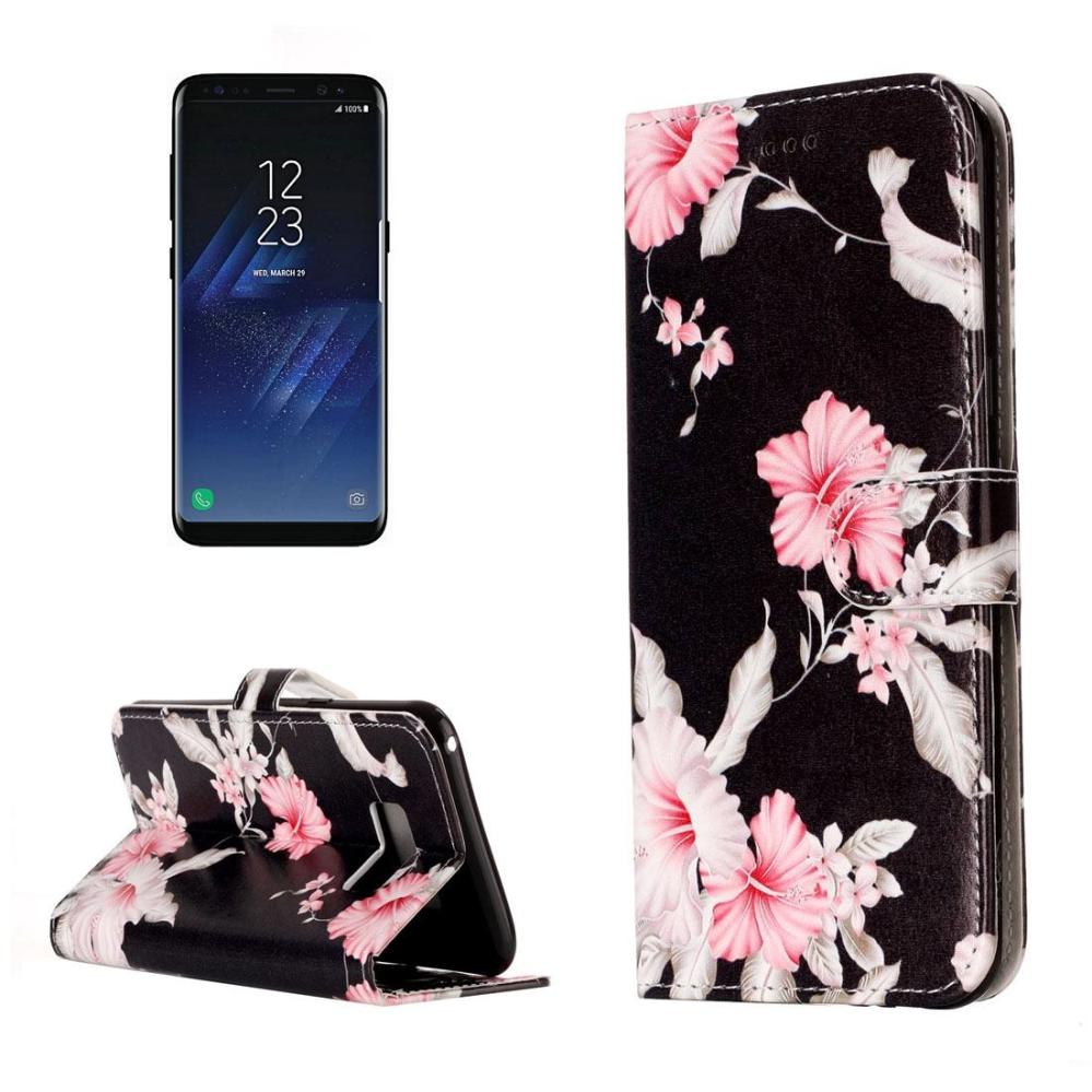  Plånboksfodral för Galaxy S8 - Svart med rosa blommor