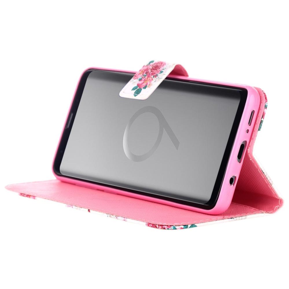 Plånboksfodral för Galaxy S9 Plus - Vit med rosa blommor