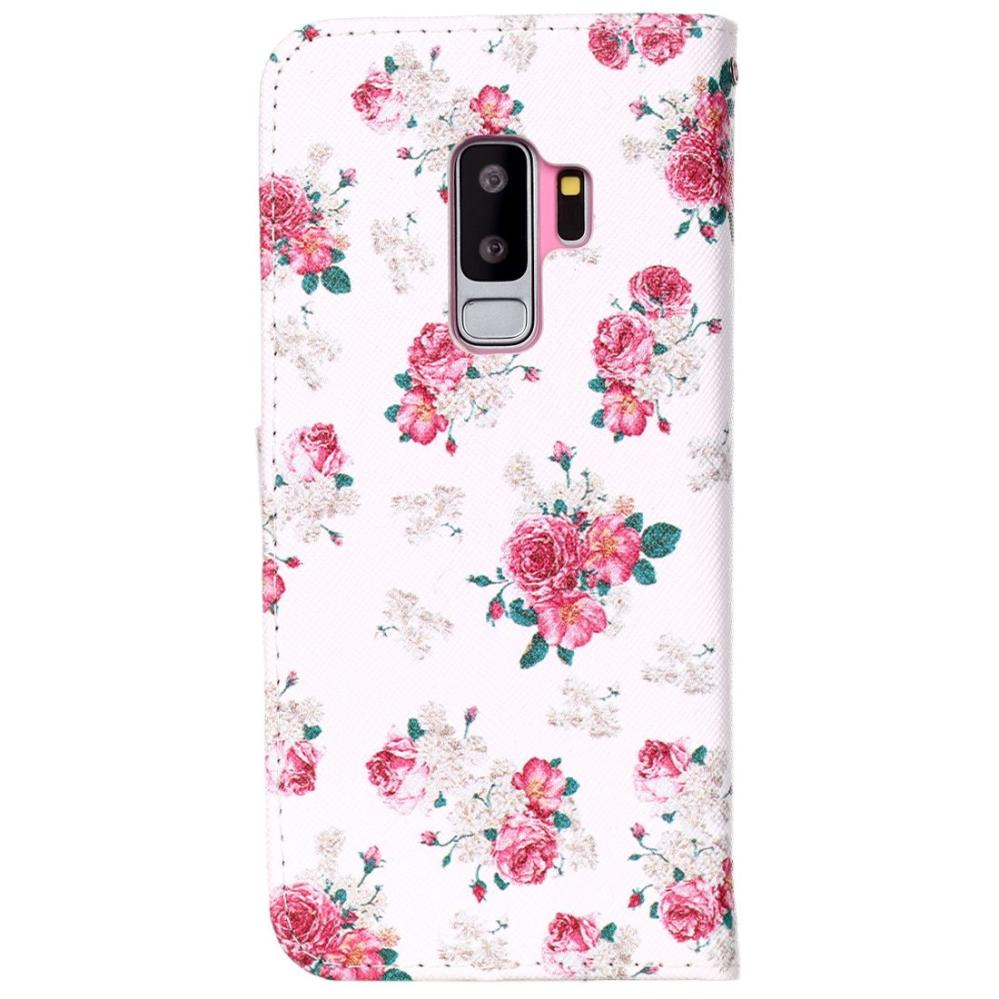 Plånboksfodral för Galaxy S9 Plus - Vit med rosa blommor