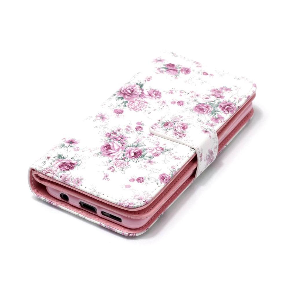  Plånboksfodral för Galaxy S9 - Vit med lila rosor