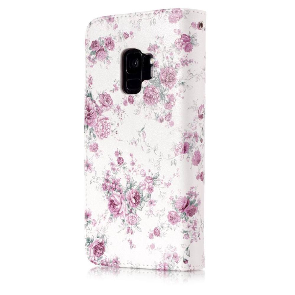  Plånboksfodral för Galaxy S9 - Vit med lila rosor