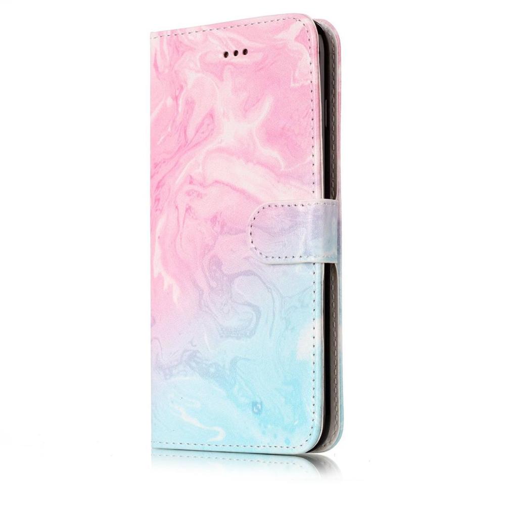 Plånboksfodral för iPhone 7 & 8 Plus - Marmormönster rosa & blå