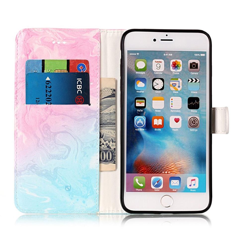 Plånboksfodral för iPhone 7 & 8 Plus - Marmormönster rosa & blå