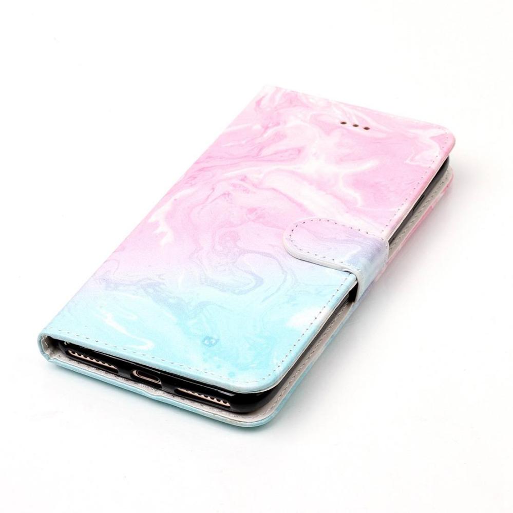 Plånboksfodral för iPhone 7 & 8 Plus - Marmormönster rosa & blå