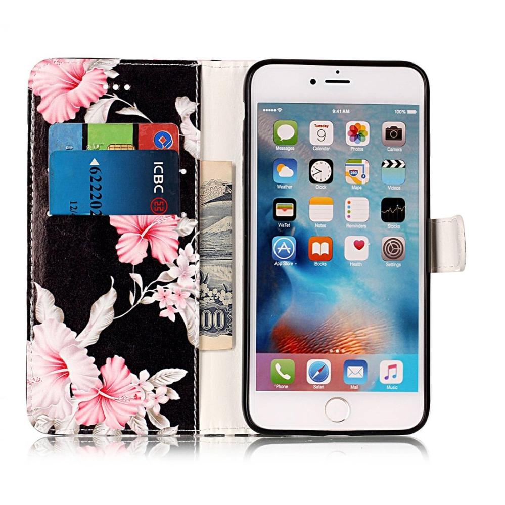 Plånboksfodral för iPhone 7 & 8 Plus - Svart med rosa blommor