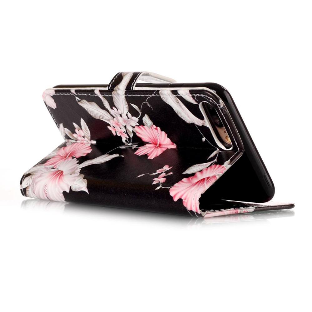Plånboksfodral för iPhone 7 & 8 Plus - Svart med rosa blommor