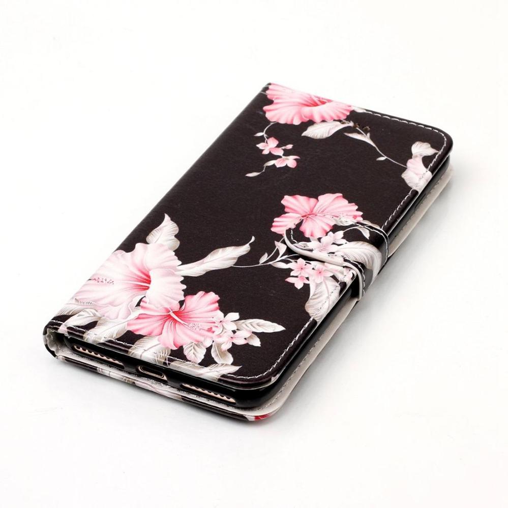 Plånboksfodral för iPhone 7 & 8 Plus - Svart med rosa blommor