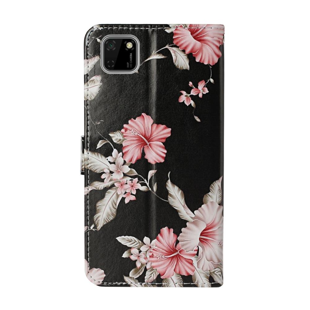 Plånboksfodral för Huawei Y5p - Svart med rosa blommor