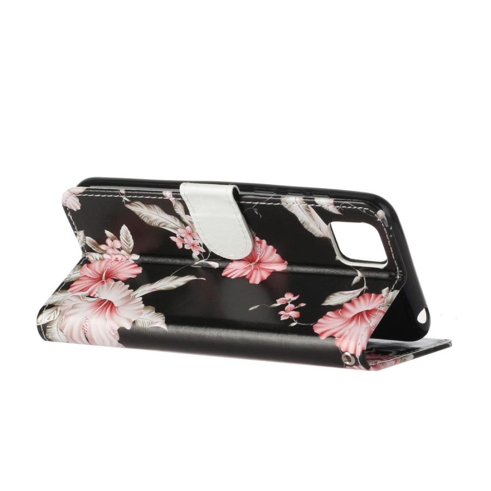 Plånboksfodral för Huawei Y5p - Svart med rosa blommor