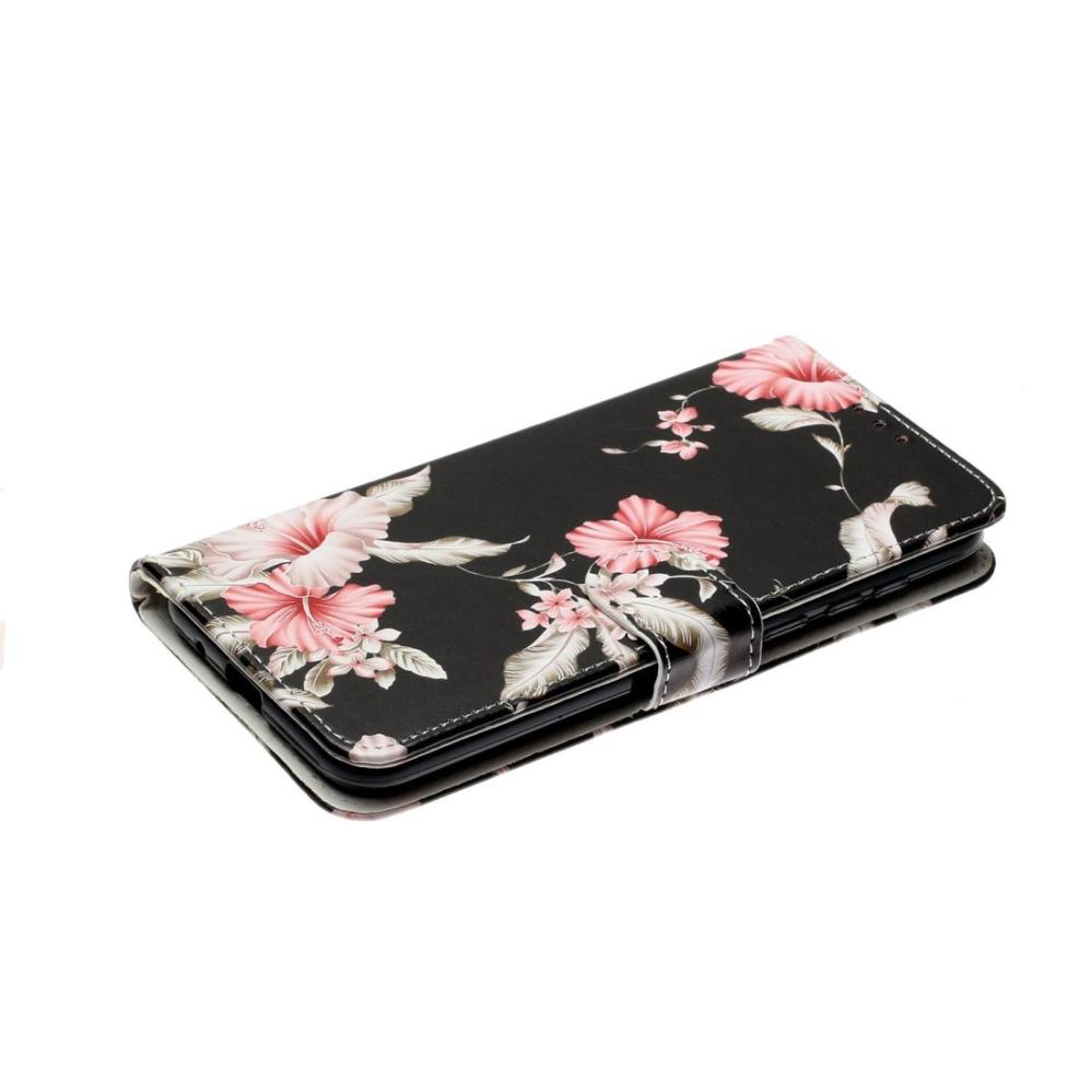 Plånboksfodral för Huawei Y5p - Svart med rosa blommor