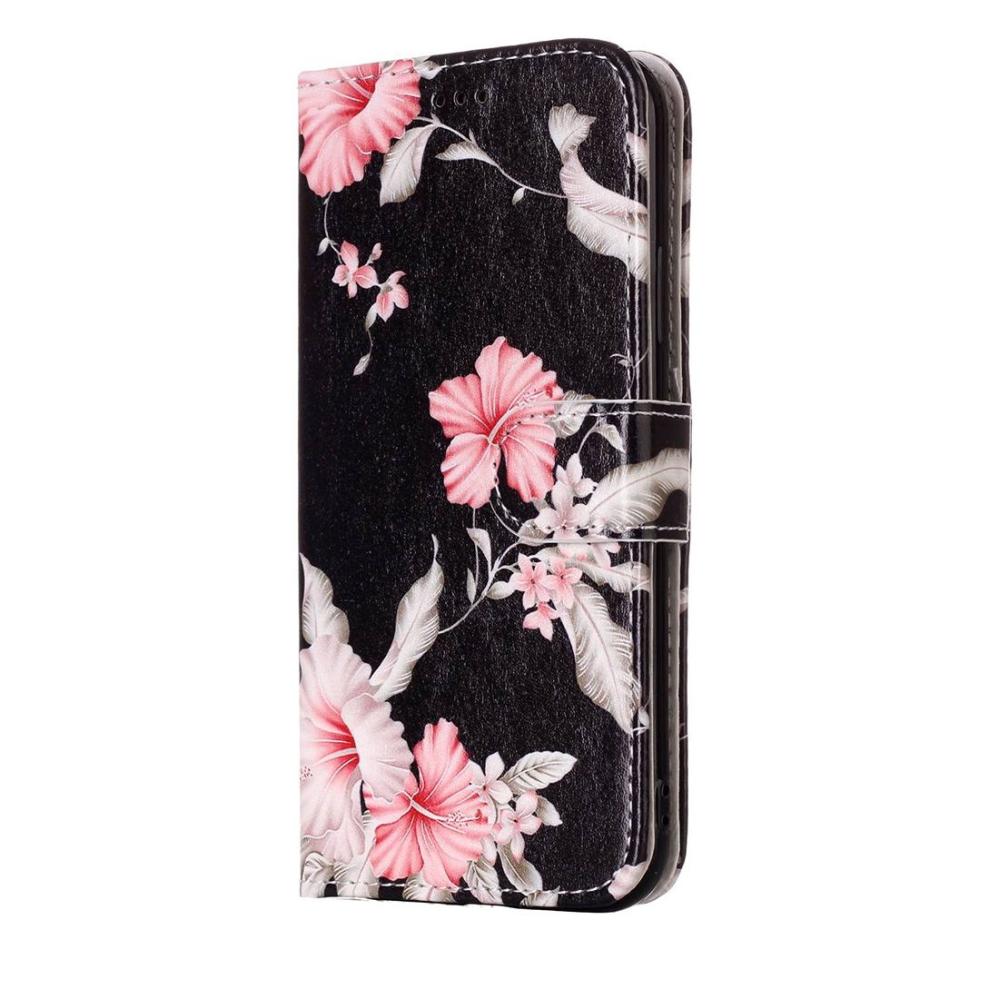 Plånboksfodral för iPhone X - Svart med rosa blommor