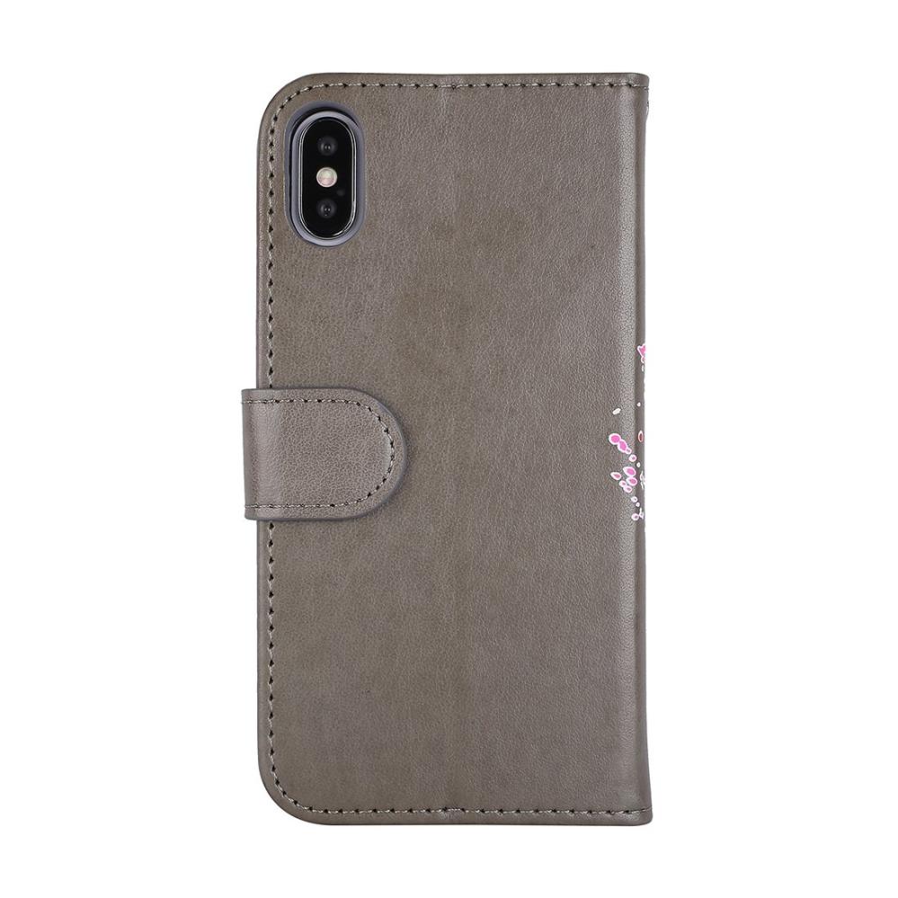 Plånboksfodral för iPhone X - Grå med rosa flamingo