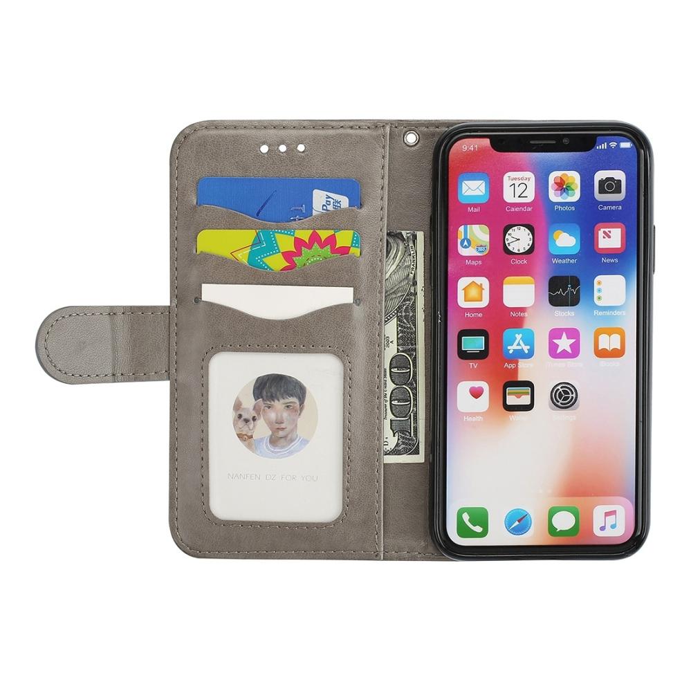 Plånboksfodral för iPhone X - Grå med rosa flamingo