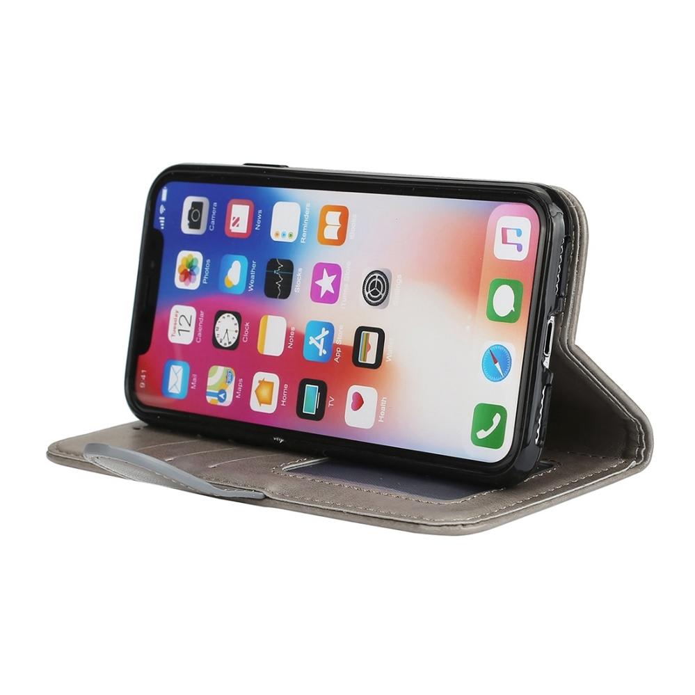Plånboksfodral för iPhone X - Grå med rosa flamingo