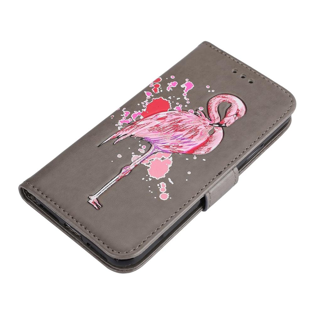 Plånboksfodral för iPhone X - Grå med rosa flamingo