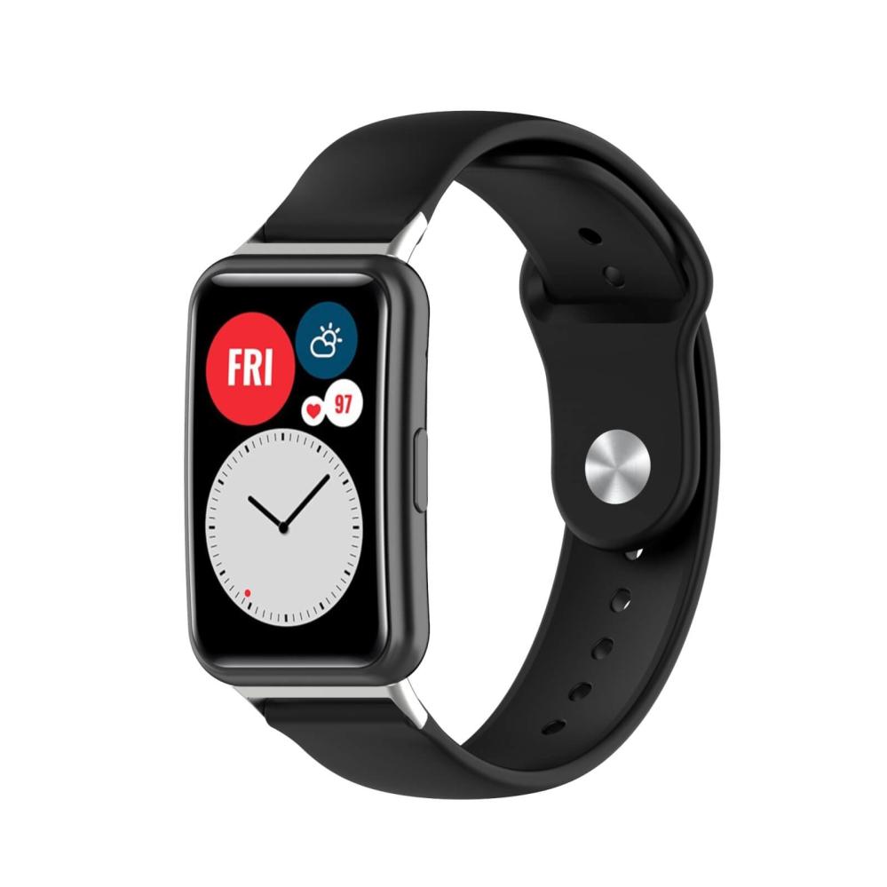 Silikonarmband Svart för 18mm Watch/Huawei Watch Fit med stiftspänne