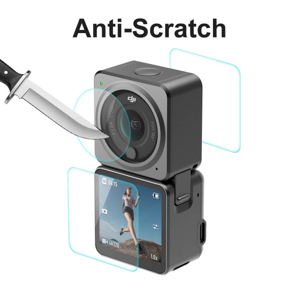 3-i-1 Displayskydd 9H 2.5D härdat glas för DJI Action 2 - Enkay