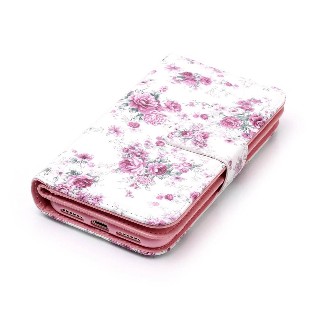 Plånboksfodral för iPhone X - Vit med rosa rosor