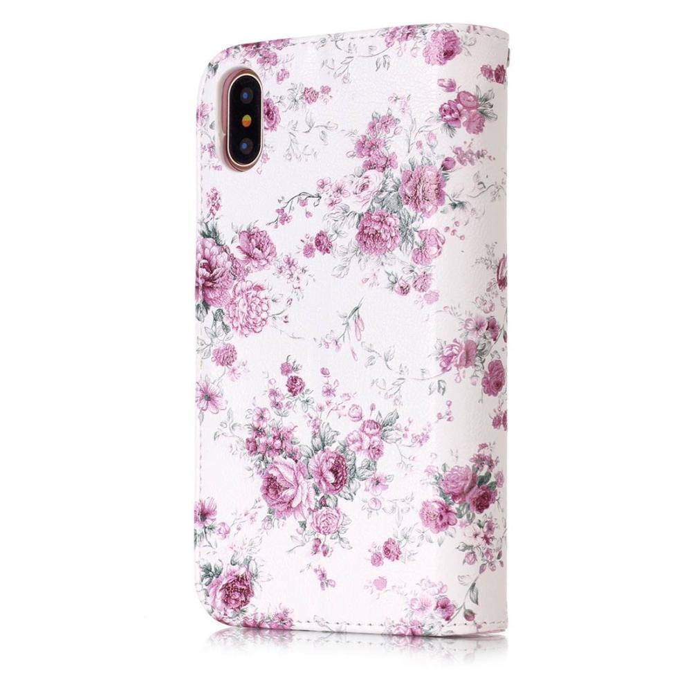 Plånboksfodral för iPhone X - Vit med rosa rosor