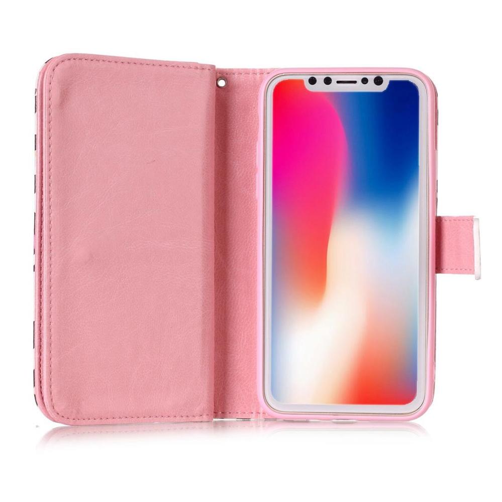 Plånboksfodral för iPhone X - Vit med rosa rosor