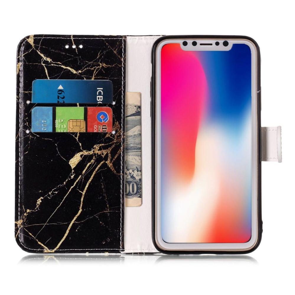 Plånboksfodral för iPhone X / XS - Marmor Svart & guld