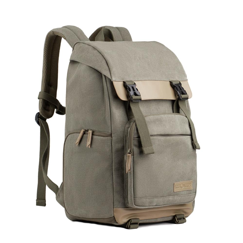 K&F Concept Kameraryggsäck kamoflagegrön Canvas med uttagbar innerskydd/insats