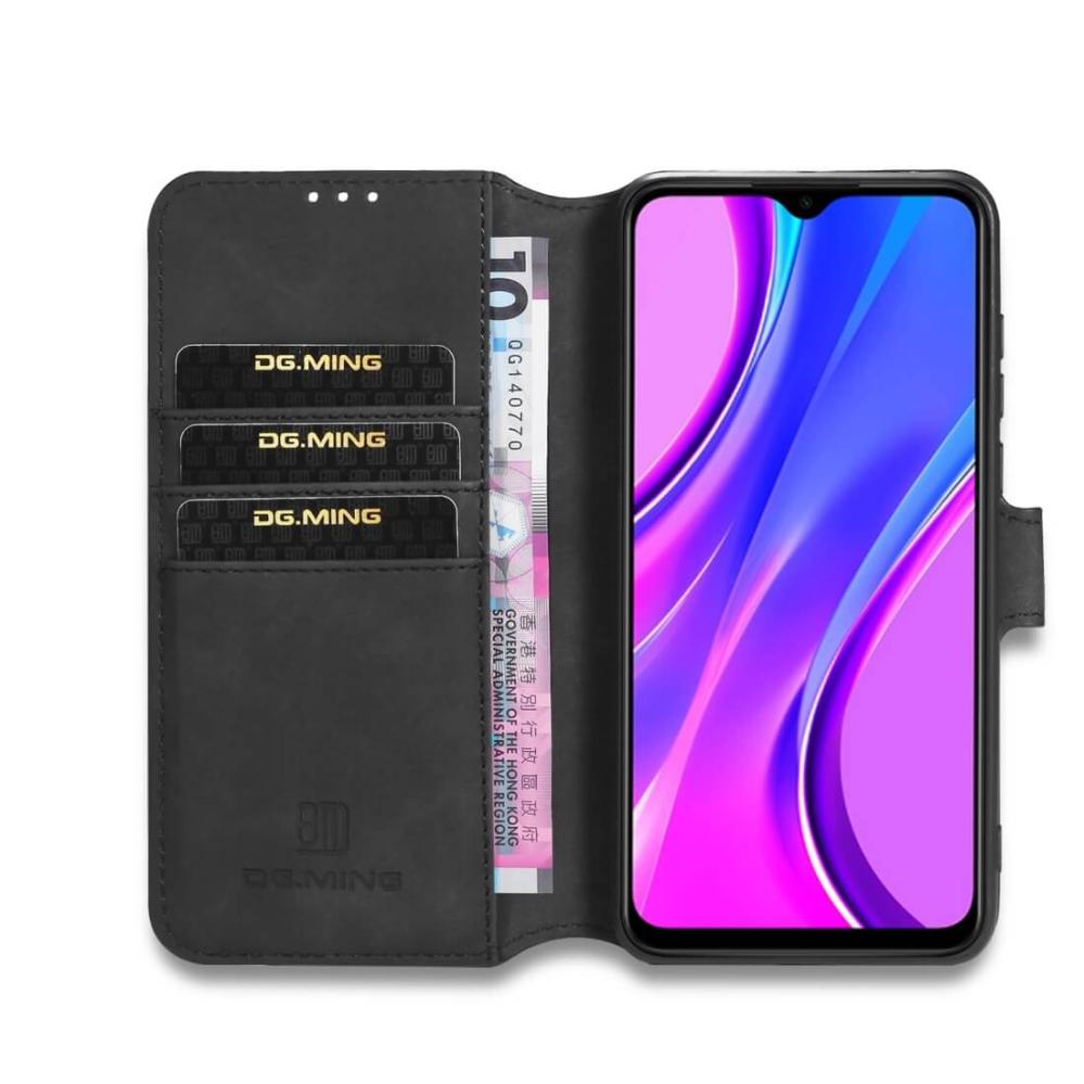 DG.MING Plånboksfodral för Xiaomi Redmi 9 Svart