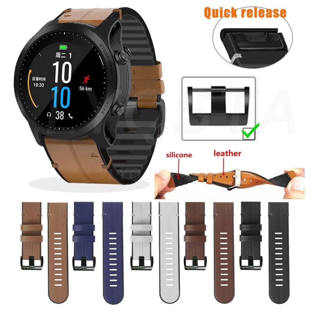 Läder & Silikonarmband Grå & Svart för Garmin Fenix 5X/6X/7X