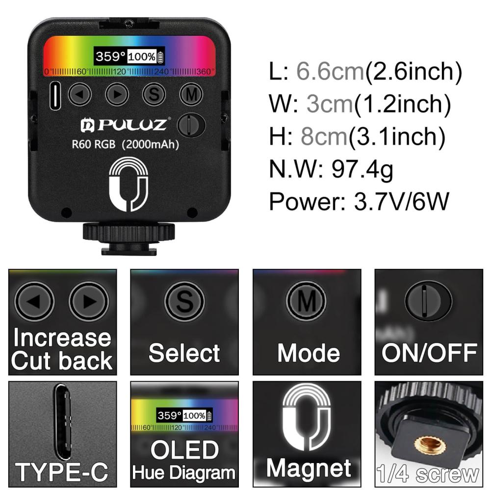 Puluz LED-panel i fickformat 2500-9000K RGB fullfärg