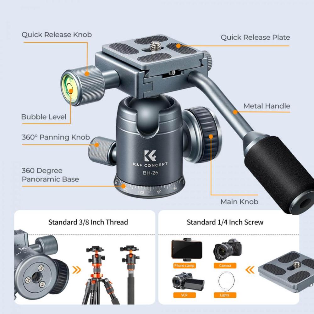 K&F Concept BH-26 Kulled med panoramaindexering med spak