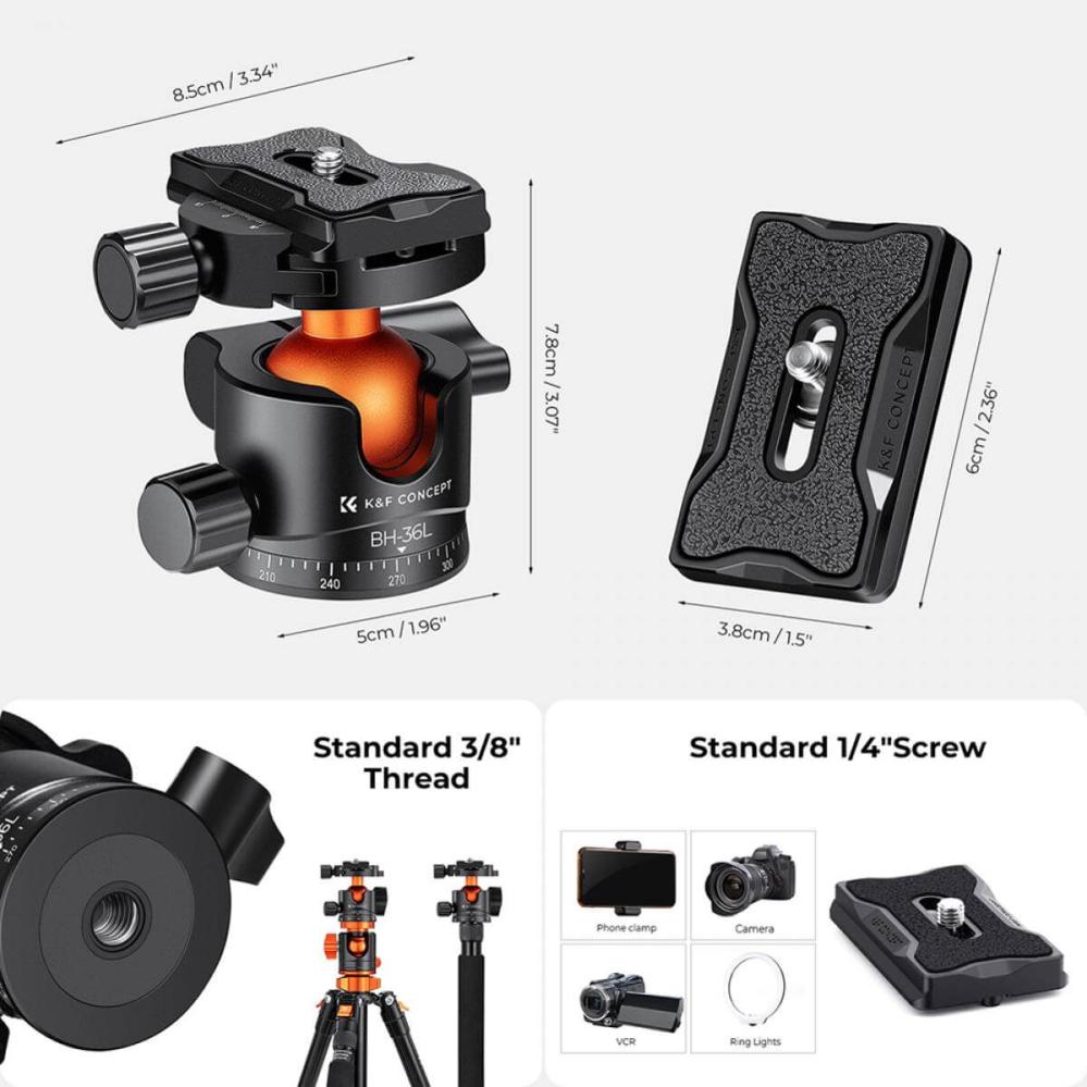 K&F Concept Kulled med panoramaindexering för kamerastativ 16kg