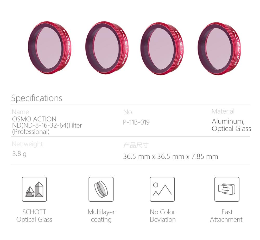 PGYTECH ND-Filterkit (4 i 1) Pro för Osmo Action: ND8, ND16, ND32, ND64