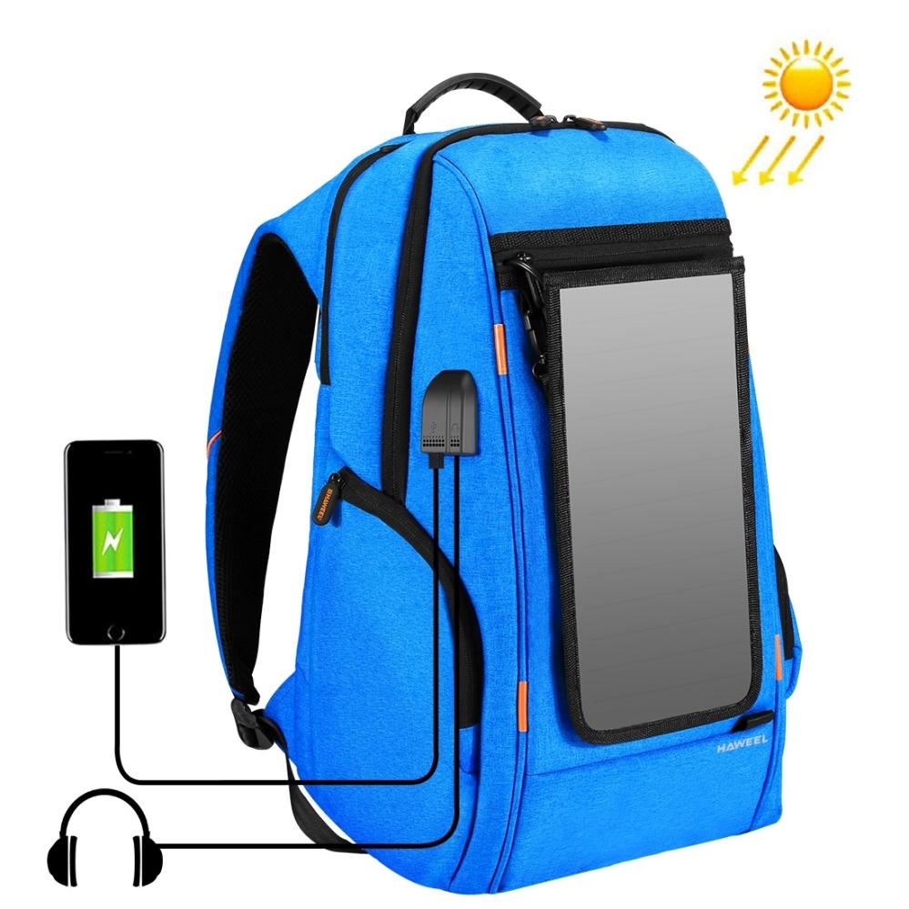 Haweel 15.6-tum Laptopryggsäck 7W Solpanel extern USB-laddningsport Blå