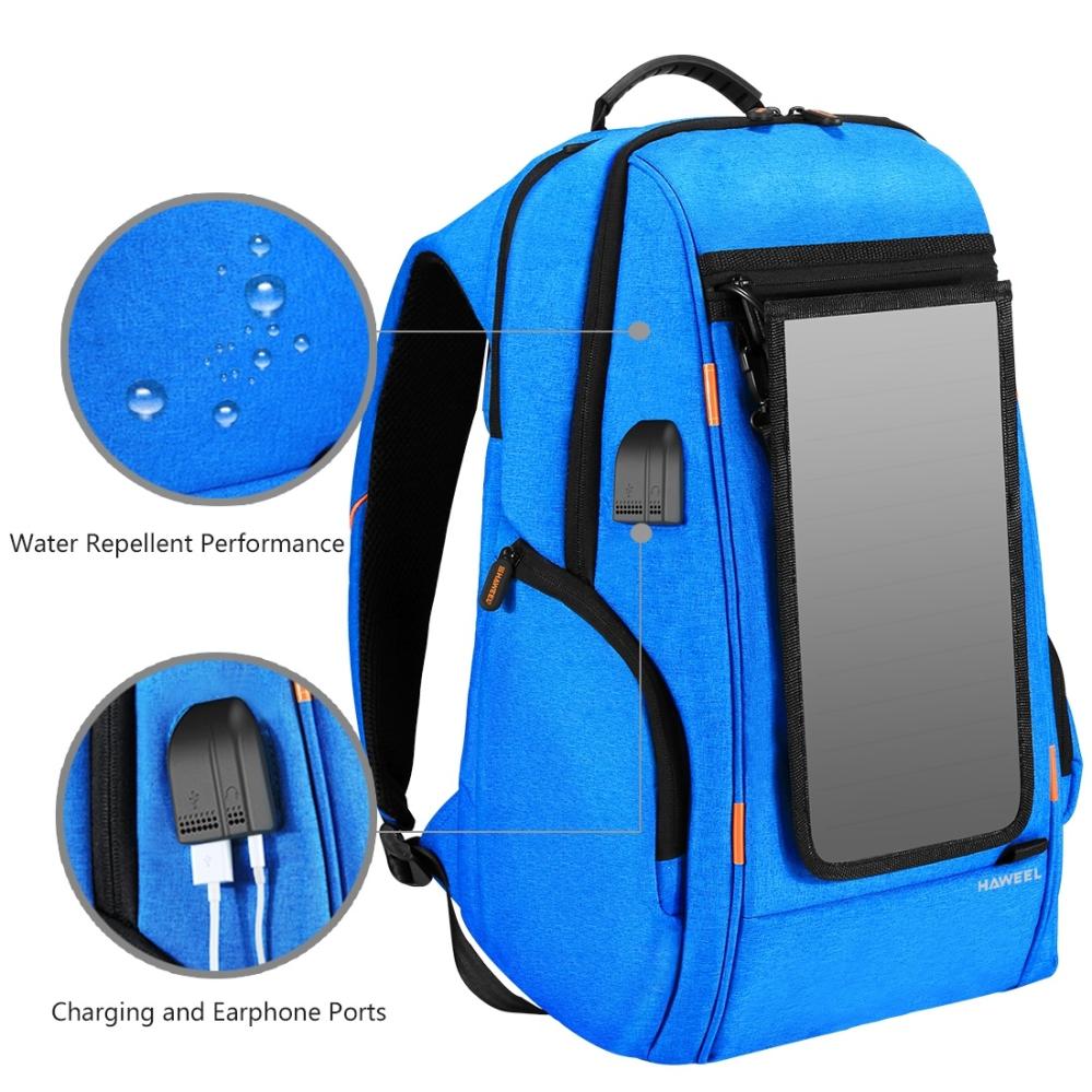 Haweel 15.6-tum Laptopryggsäck 7W Solpanel extern USB-laddningsport Blå