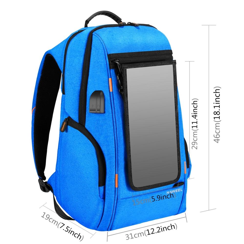 Haweel 15.6-tum Laptopryggsäck 7W Solpanel extern USB-laddningsport Blå