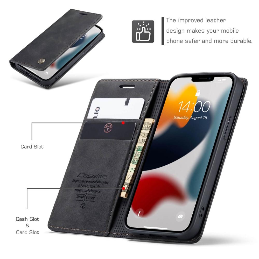 CaseMe Plånboksfodral med kortplats för iPhone 13 Mini Svart