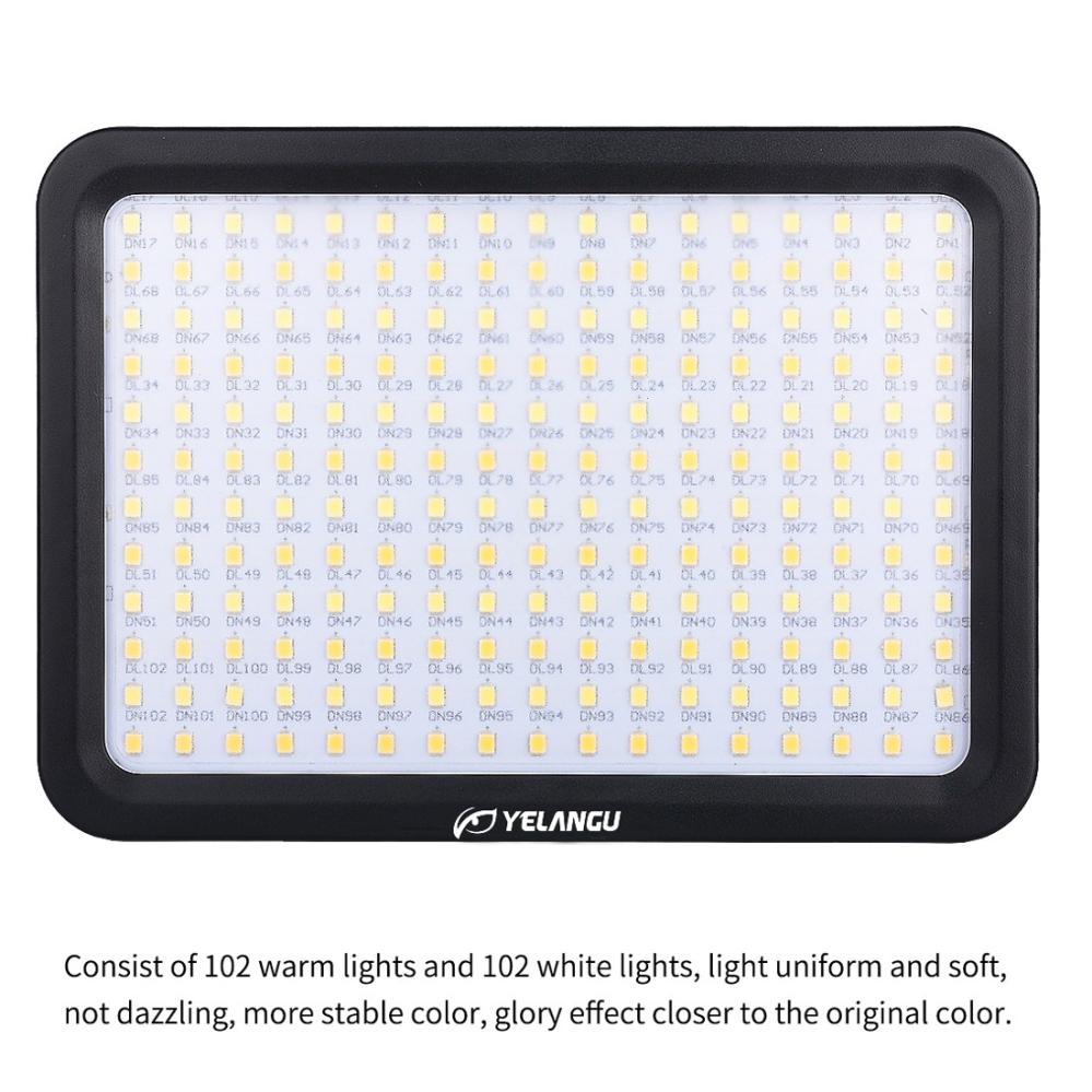YELANGU 204st LEDs Dimbart Videoljus (17x12cm) - 1000LM, 3300-5600K