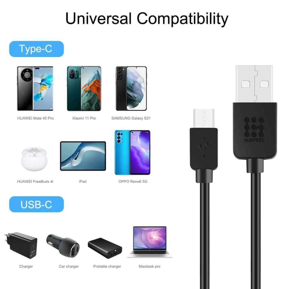 Haweel USB-kabel 2.0 till USB-C/ Type C
