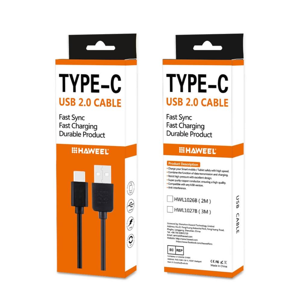 Haweel USB-kabel 2.0 till USB-C/ Type C