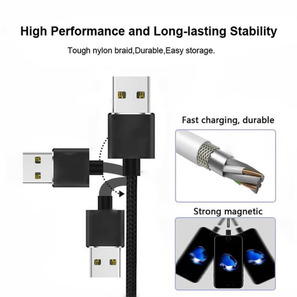 Magnetisk USB-laddkabel 3-1 USB-C Micro Lightning 100cm