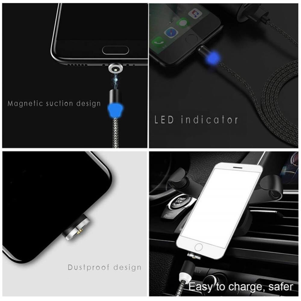 Magnetisk USB-laddkabel 3-1 USB-C Micro Lightning 100cm